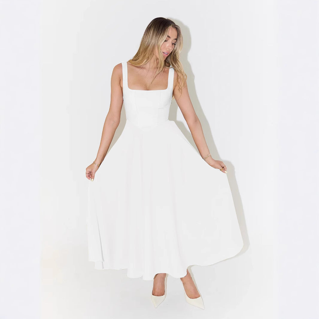 Robe col carré fluide – Élégante & légère pour l’été