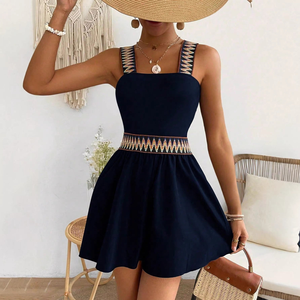 Vue fournisseur du combishort femme bleu à bretelles à motifs my fashion glow