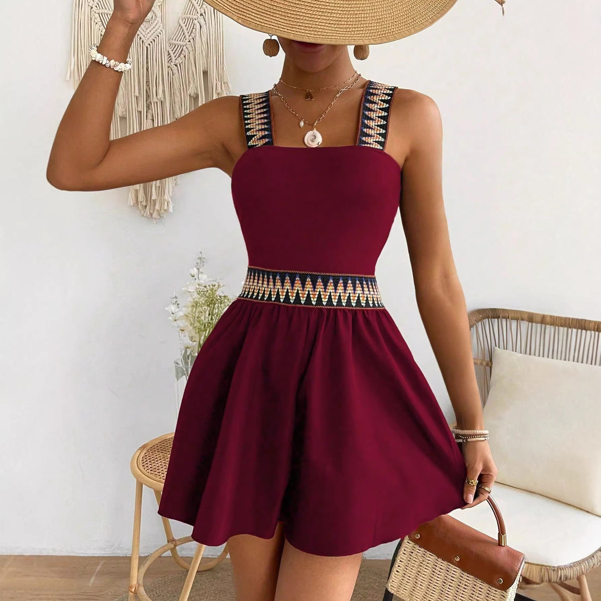 Vue fournisseur du combishort femme bordeaux à bretelles à motifs my fashion glow