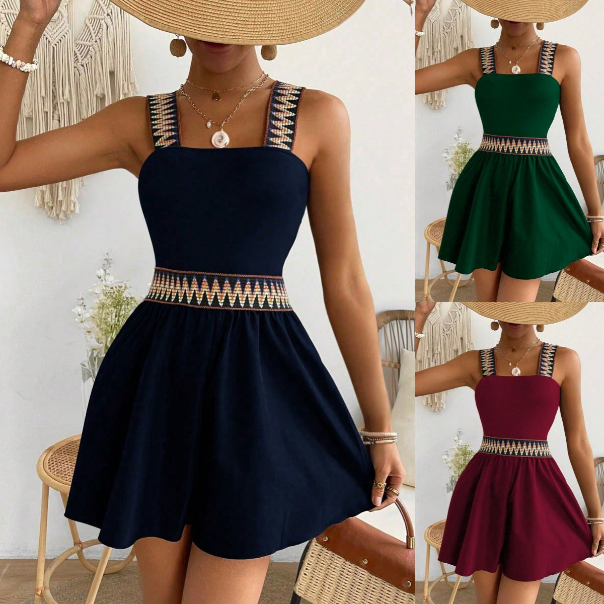 Vues fournisseur du combishort femme bleu vert foncé et bordeaux à motifs my fashion glow