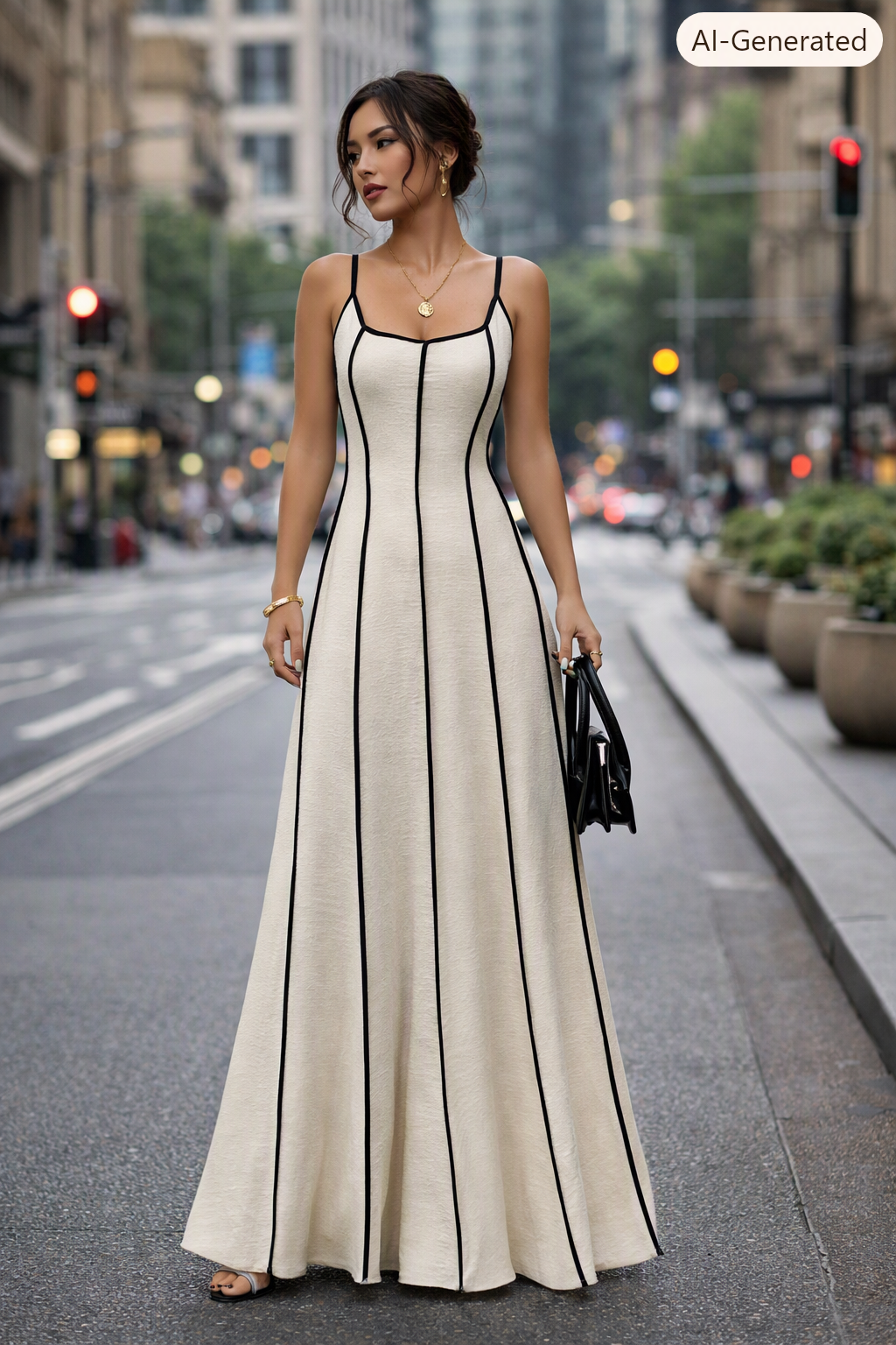 Robe Longue Bicolore Femme – Dos Nu & Coupe Fluide