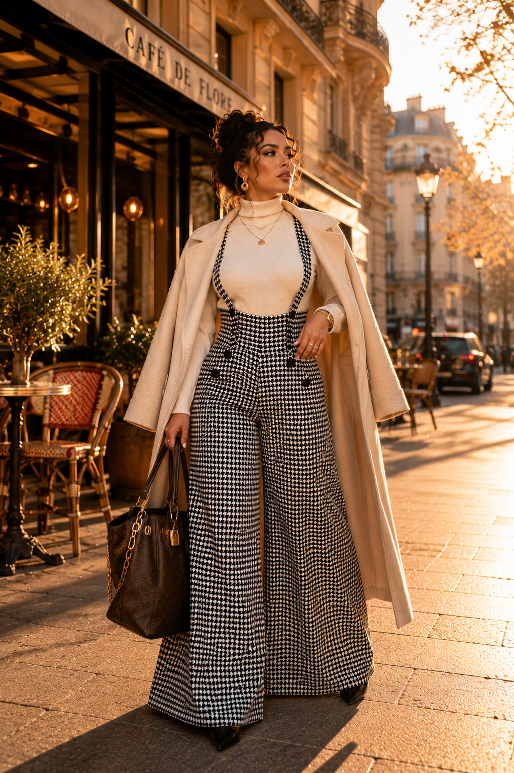 Salopette pantalon pied-de-poule taille haute à coupe large – My Fashion Glow