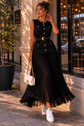 Ensemble Femme Chic Gilet Sans Manches & Jupe Plissée