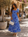 Robe longue fleurie à manches volantées et taille marquée – My Fashion Glow