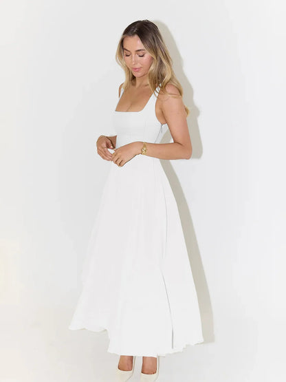 Robe col carré fluide – Élégante & légère pour l’été