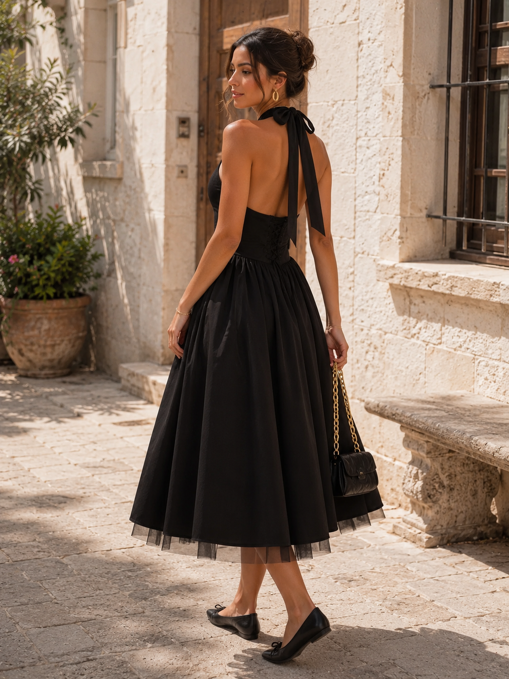 Robe Dos Nu Col Licou – Coupe Évasée Féminine