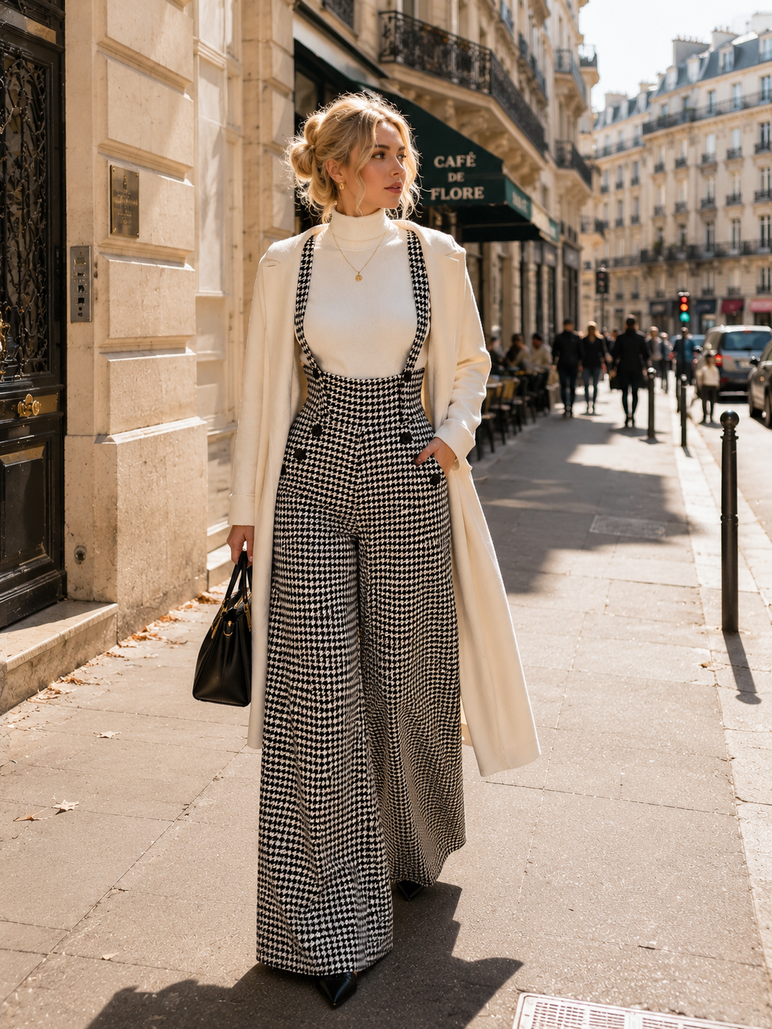 Salopette pantalon pied-de-poule taille haute à coupe large – My Fashion Glow
