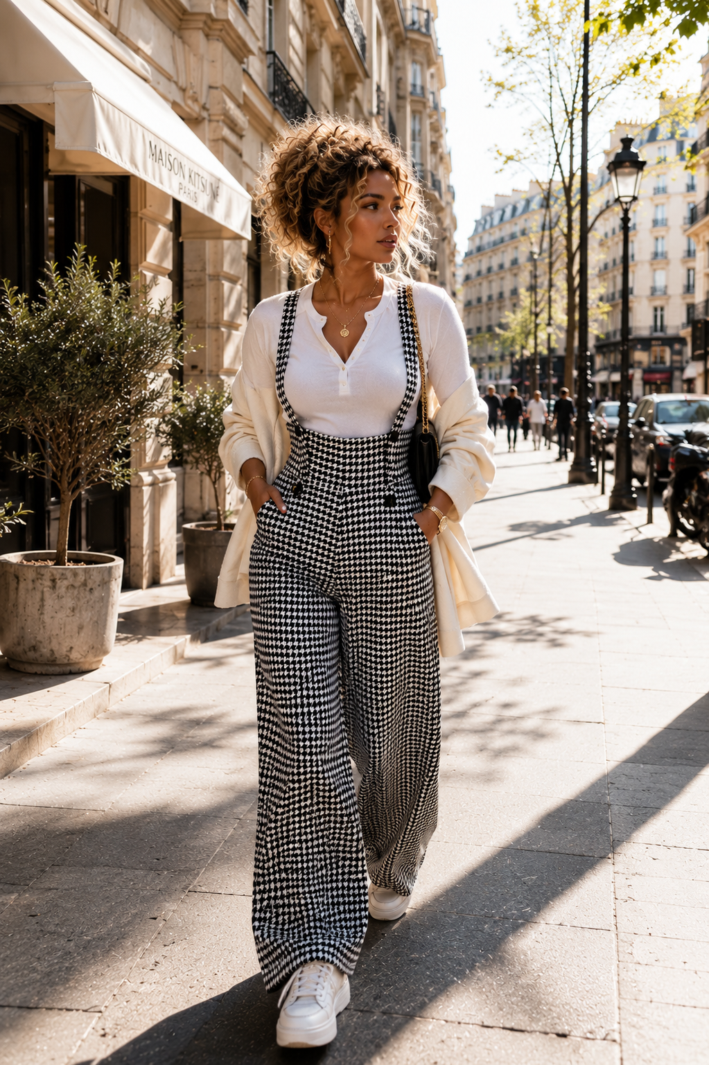 Salopette pantalon pied-de-poule taille haute à coupe large – My Fashion Glow